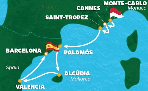 2018 Spain and French Riviera GOLF CRUISE Map